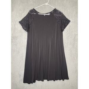 Torrid womens 1 short lace sleeves trapeze black slinky dress keyhole back